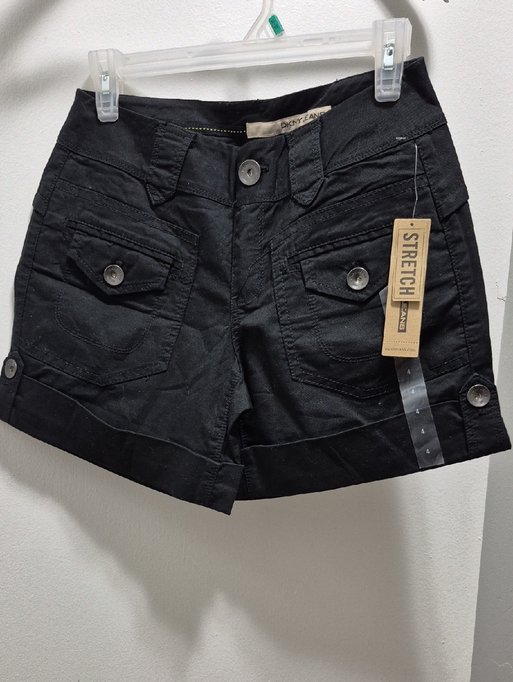 Dkny Black Stretch Cargo Jean Shorts
